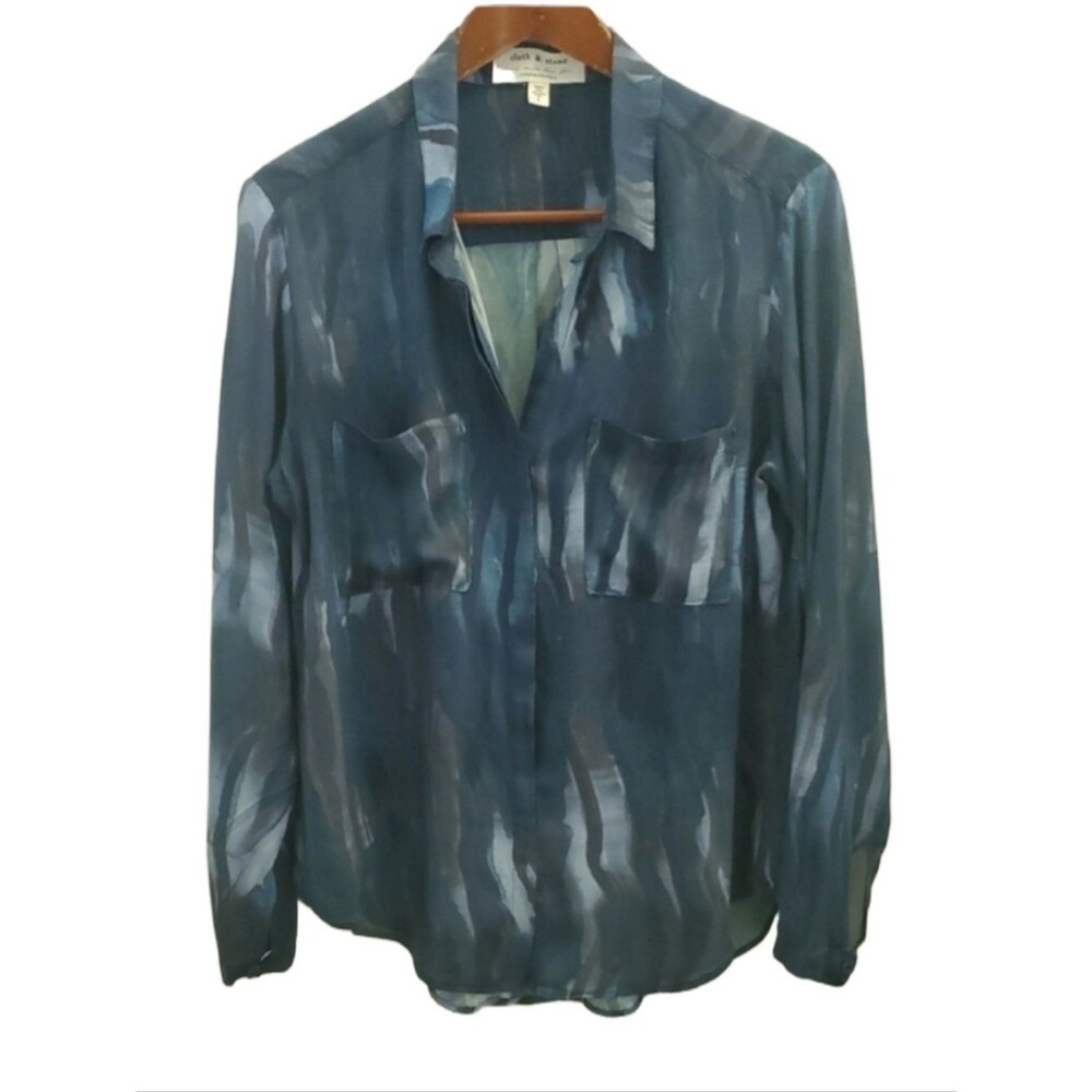 Anthropologie - Cloth & Stone Abstract Watercolor Blue Button Up Size Large